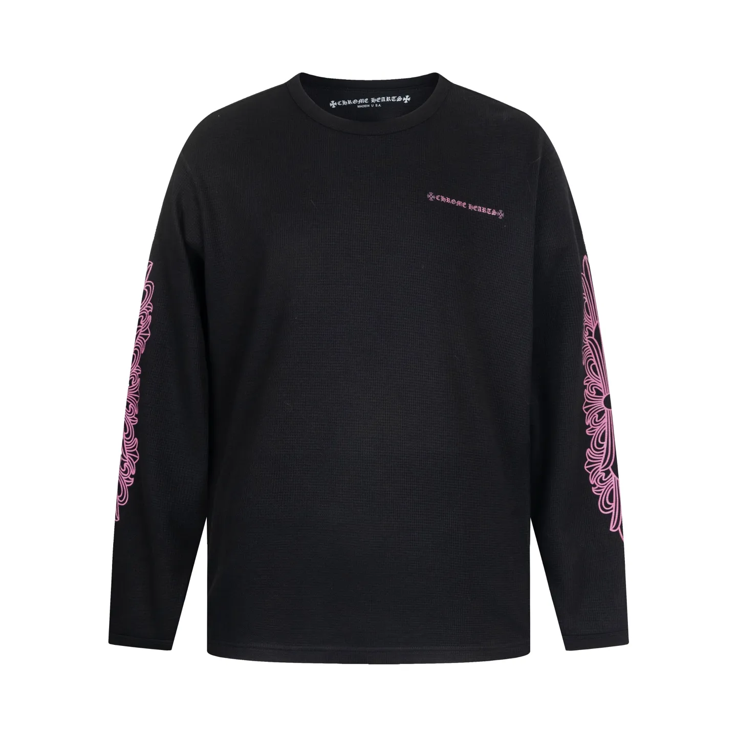 🅿️380 [Exclusive supply] CH Crow Heart USA limited black pink waffle long sleeves. The original version was purchased for 3500 and developed. The fabric is made of 280g cotton waffle double-layer material, and the printing is made of high-temperature heat transfer. The embroidery adopts imported Tajima embroidery. The overall wiring is straight and delicate, the fabric is comfortable and soft, and the color is consistent without color difference. It can be matched with the same style to create a fashionable look and control various occasions. Customized accessories, complete with three standards, same style for men and women! Size:S/M/L